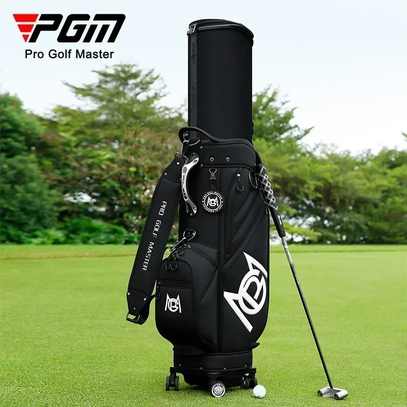 

PGM Golf Standard Ball Bags Big Capacity 2027Stand Bag with Wheel Multi-Functional =leather Invert the cue Aviation Pack QB153