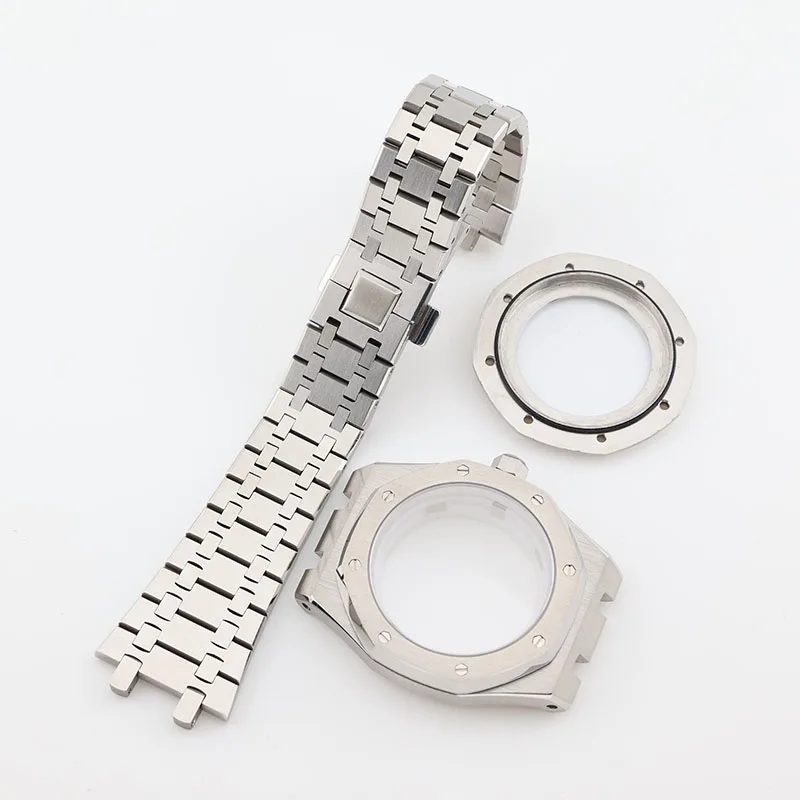 42 مللي متر PVD الذهب الملكي البلوط الفولاذ المقاوم للصدأ ساعة الحالات مع كريستال الياقوت ل Seiko Mods NH35 36 استبدال أجزاء الحركة #2