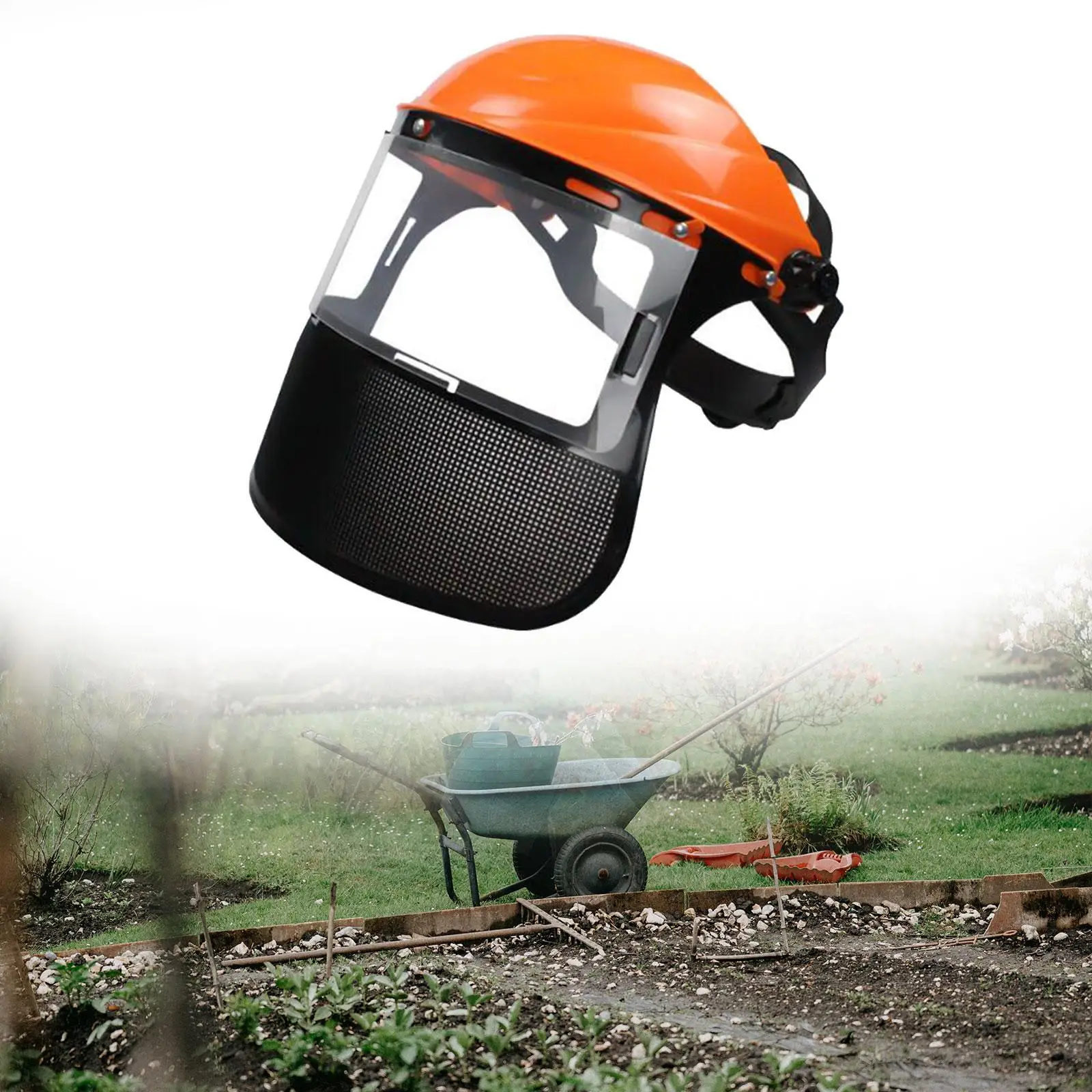 Lightweight Face Protector Mask with Transparent Vision and Mesh Design for Gardening Farming Steel Work Adjustable Headgear for