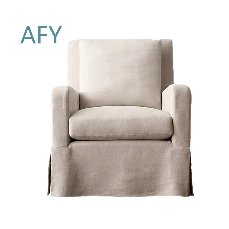 American Retro Wabi-Sabi Style Cotton Linen Fabric Dismantling Washing Single Sofa for B&B Hotel Designer Leisure Tiger Chair