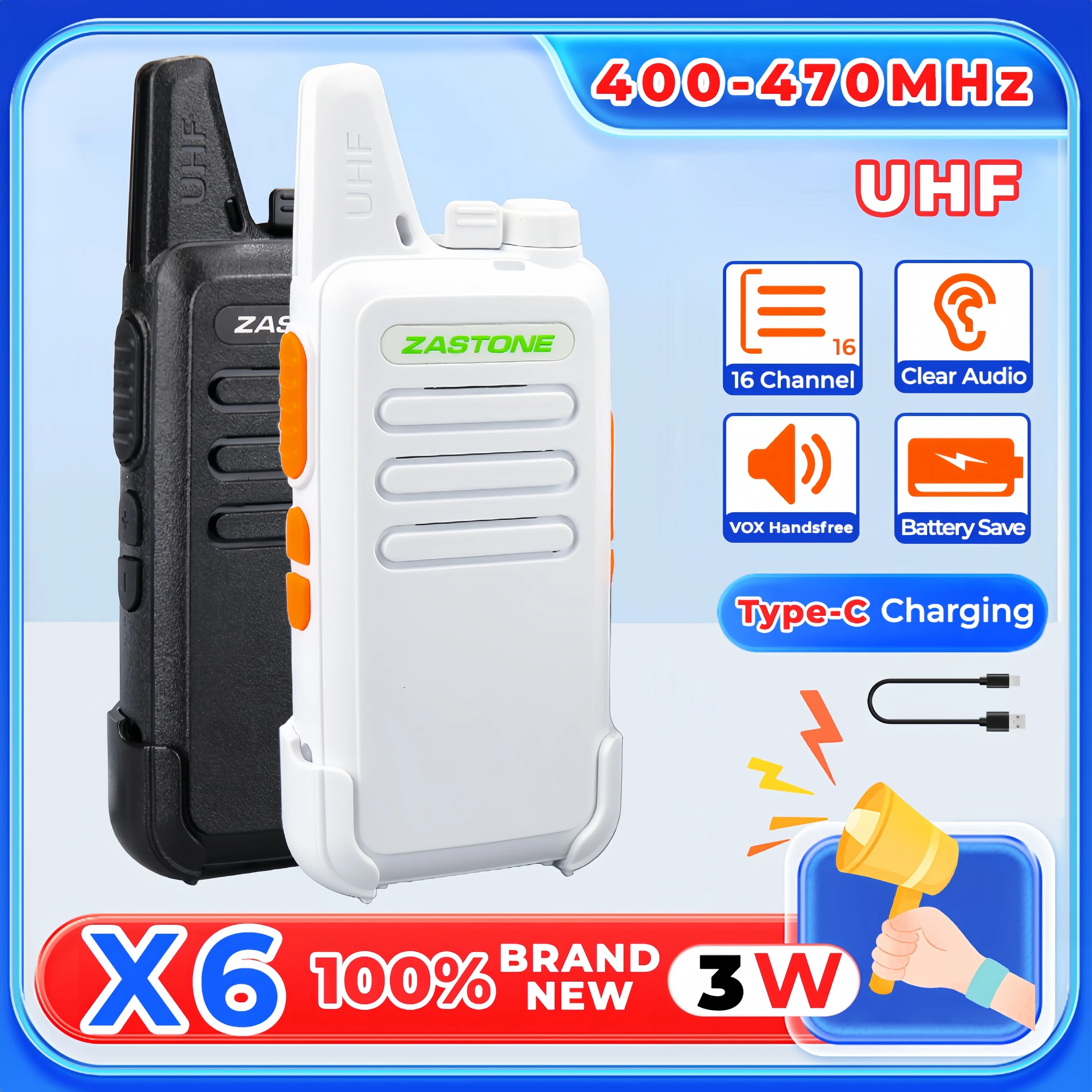 Zastone X6 Mini Walkie Talkie UHF 400-470MHZ 3W FM Portable Handheld Radio Two-Way Ham Radio / Light Walkie-talkie Kids Radio