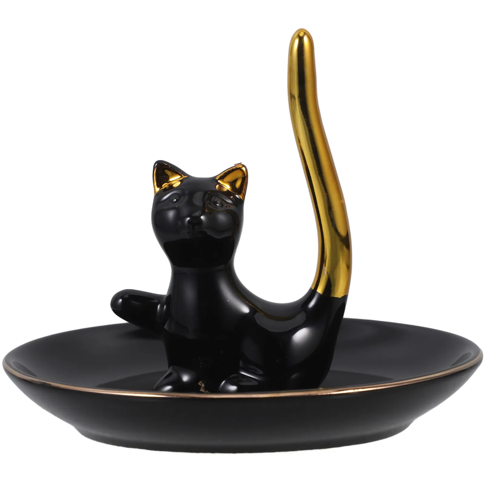 

Decorative Ceramic Jewelry Dish Cat-Shaped Tray for Ring Key Storage Smooth Finish Trinket Holder for Coffee Table Bookshelf