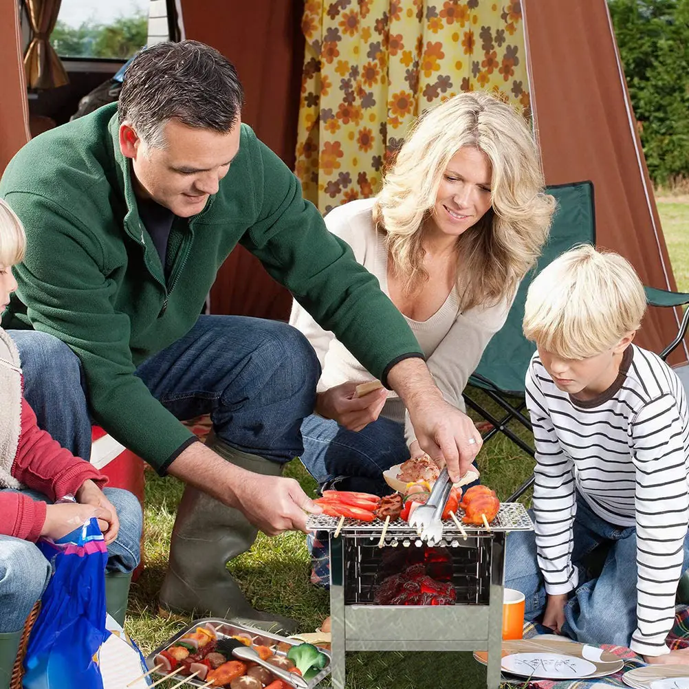 

1Pcs Outdoor Barbecue Grill Stainless Steel Portable Bbq Stove Detachable Camping Stove Windshield Water Resistant