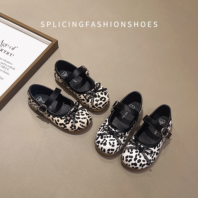 Kids Mary Jane Flats Bow Decor Buckle Strap Pendant Round Toe Soft Non-slip Sole Girls Daily Dress Walking Shoes
