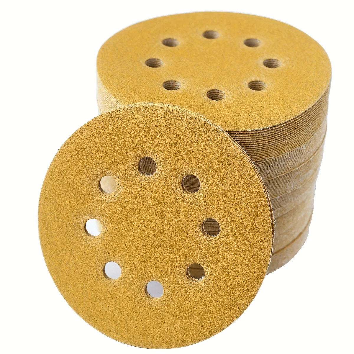 10 Buah Cakram Amplas Emas 5 Inci 8 Lubang, Cakram Amplas Berkualitas Tinggi Tahan Debu dan Tahan Blok, Cocok untuk Pekerjaan Kayu