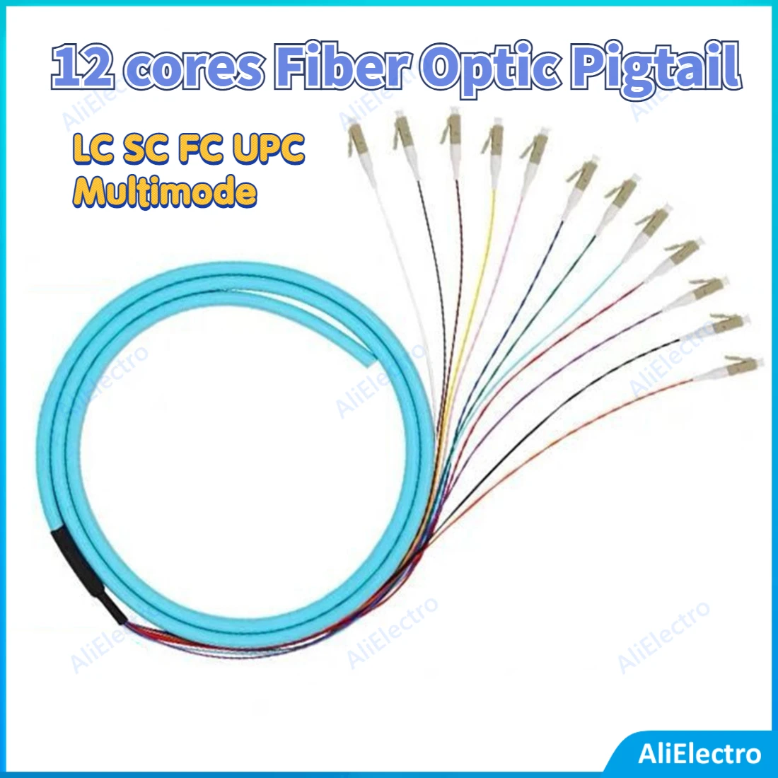 OM3 12 cores Fiber Optic Pigtail Standard LC SC FC UPC Multimode 12 Fibers Pigtail PC/UPC/APC 1m 1.5m 1pcs5pcs free ship