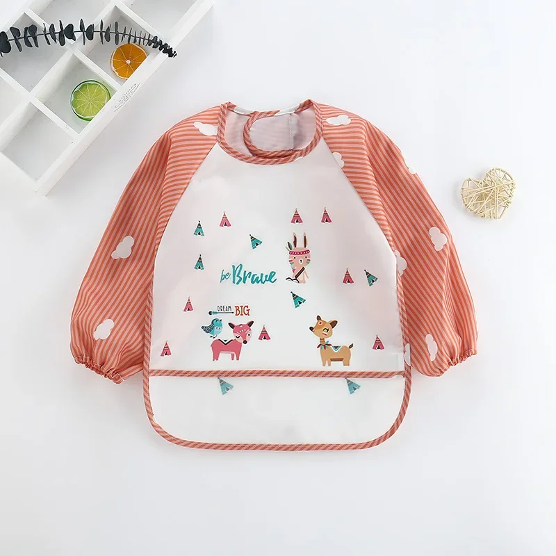 Baby Bibs Cute Colorful Cartoon Waterproof Bib Infant Eating Children Drawing Long Sleeve Pocket Apron Self Feeding Baby 0-3Y