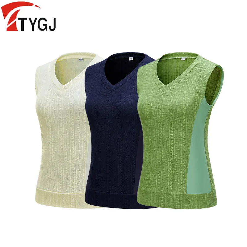 

TTYGJ Female Knitted Anti-sweat Golf Waistcoat Sleeveless Warm Golf Jacket Windproof V-neck Outdoor Sports Vest Autumn