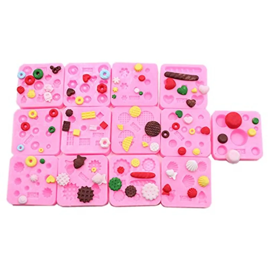 Mini moldes de silicona de 13Pes para pastel, Fondant, galleta, azúcar, pudín, Chocolate, caramelos duros, postre, decoración de velas