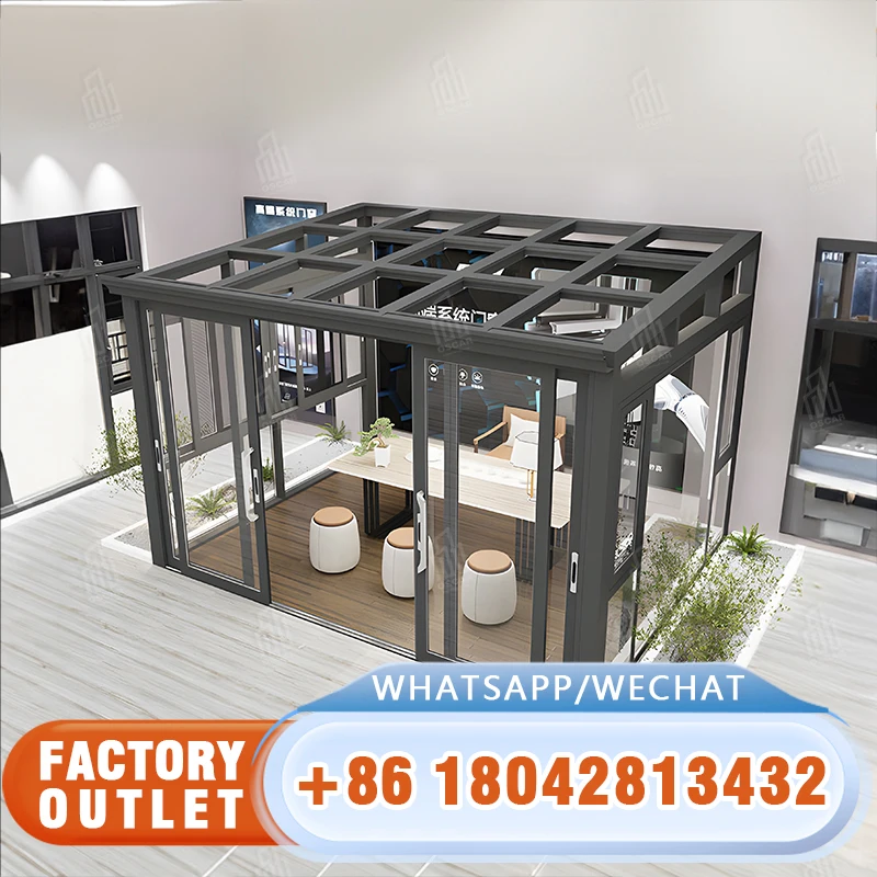 Factory Prices Four Season Prefab Patio Veranda Sunrooms Houses Room Solarium Free Standing Aluminium Modern Glass Sunrooms