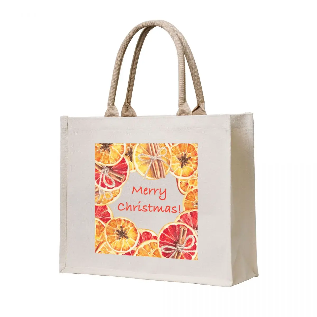 

Merry Christmas watercolor illustration with oranges wreath Tote Bag bag for beach shopper bag women