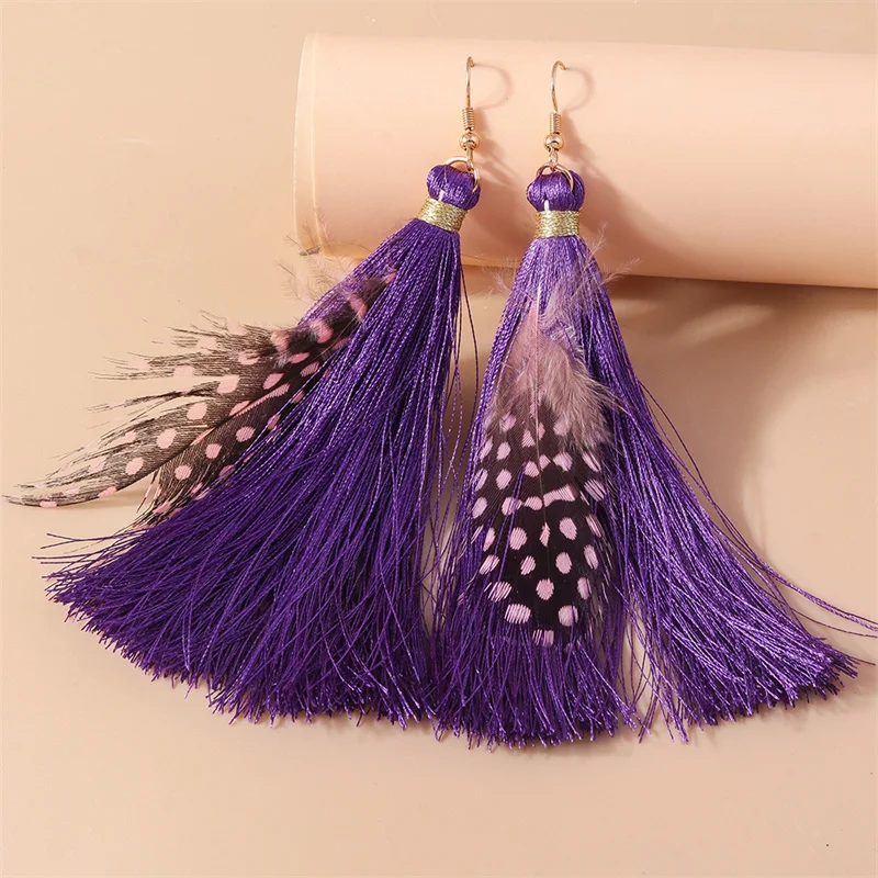 Aihua Boho lange Feder Ohrringe für Frauen schicke Huggies Zigeuner Fransen Ohrringe handgemachte Aussage Schmuck Geschenke – Detail 19