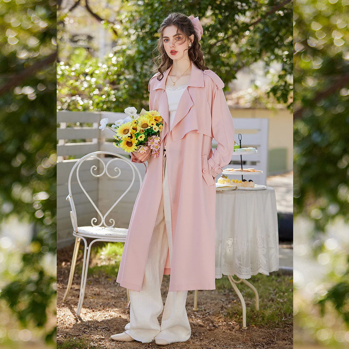 LOUISYAO Lazy Chic Long Trench Coat Women 2025 Spring Autumn Charm Lapel Loose Belted Windbreaker Outerwear Jacket New In