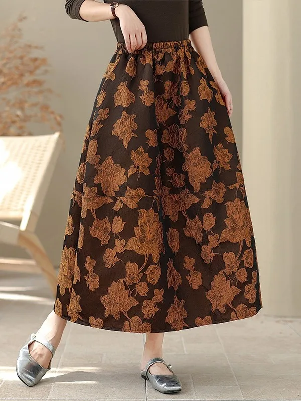 

Осень-зима 2022, новинка Sle 3D Emed, повседневная универсальная юбка-миди больших размеров, женская юбка трапециевидной формы с высокой талией и цветочным принтом