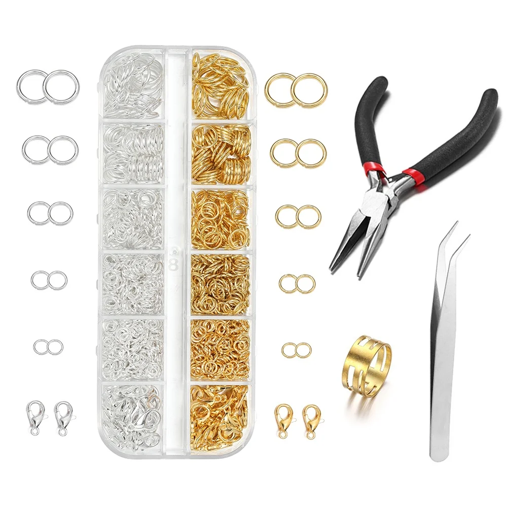 930pcs/Box Jewelry Findings Kits Open Jump Rings Lobster Clasps Hooks Pliers Tweezers for DIY Bracelet Necklace Jewelry Making