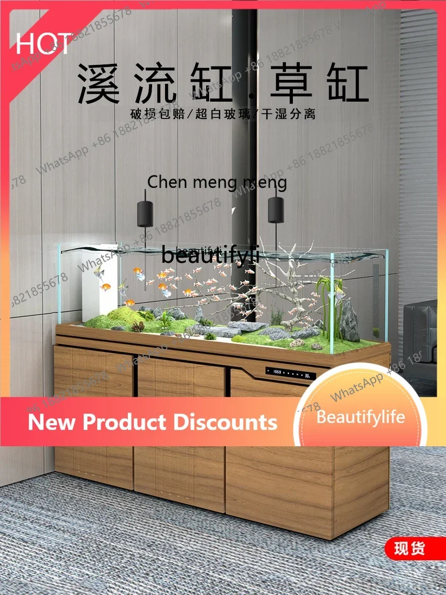 ss 8350 Fish Tank Household Small Living Room Base Cabinet Ecological Large Water Glass Super White Tank