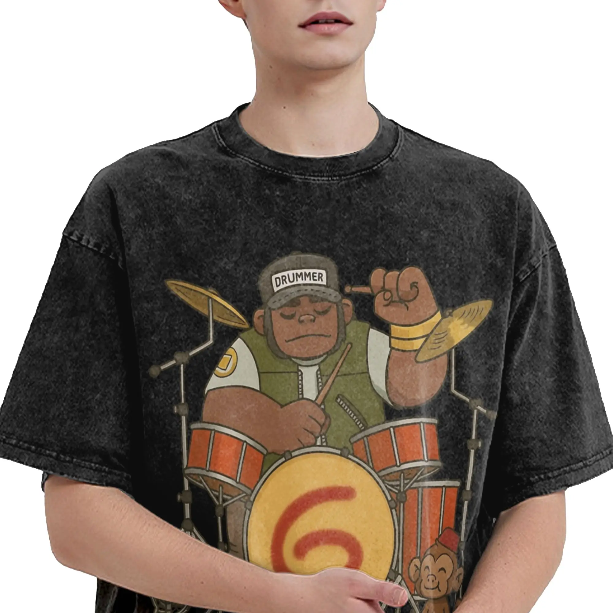 Russell Gorillaz T Shirt Hip Hop Washed Short Sleeve Harajuku T-Shirts  Vintage Men Women Tops Streetwear Printed Tee Shirt