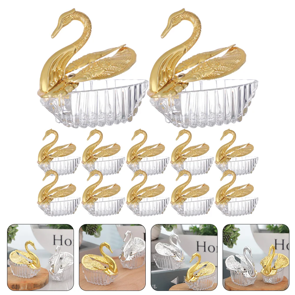 

12 Pcs Swan Candy Box Party Favors Wedding Decoration Plastic Boxes Snack Container Gift Supplies Festive Swan Pattern