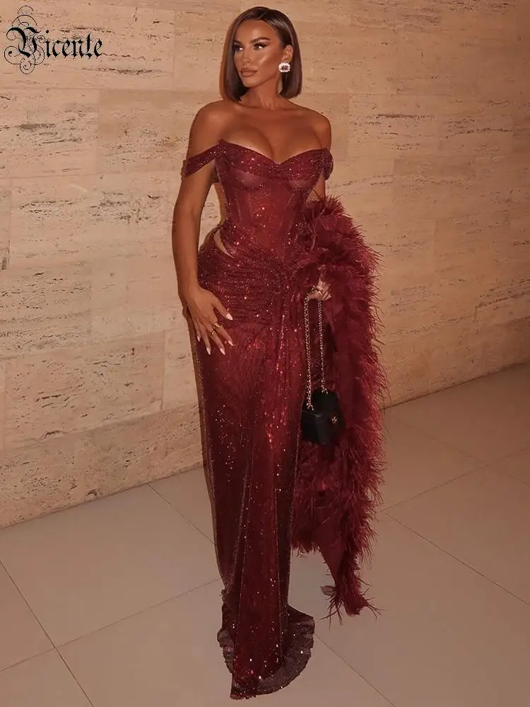 VC Burgunderrotes glitzerndes Abend-Maxikleid, ärmellos, herzförmiger Ausschnitt, gerüschtes, figurbetontes Kleid, elegantes Party-Abschlussball-Kleid für Hochzeitsgäste