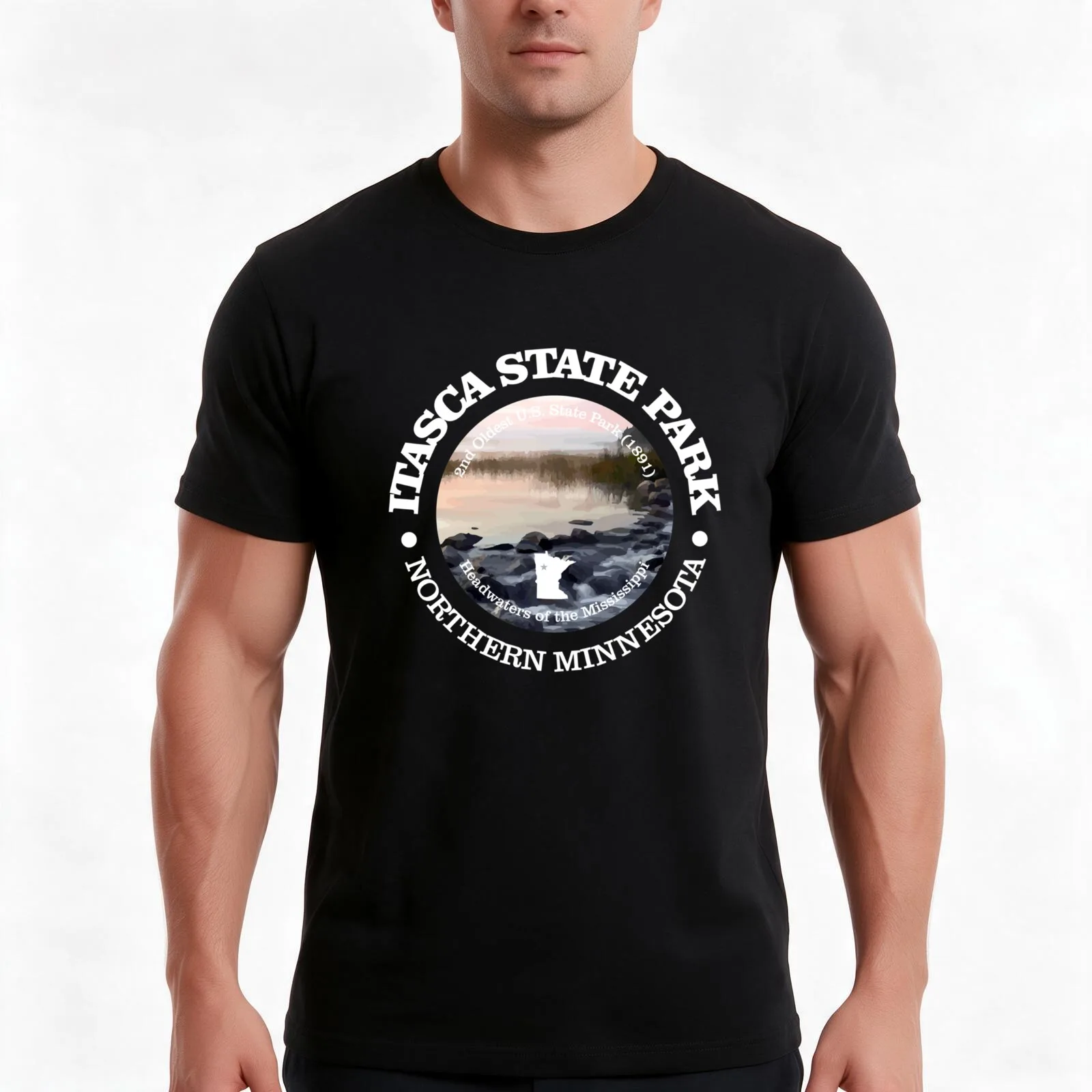 Itasca State T-Shirt, Summer Casual Cotton Tee, Oversized Streetwear Tops, Vintage Graphic Print, Loose Fit Short Sleeve