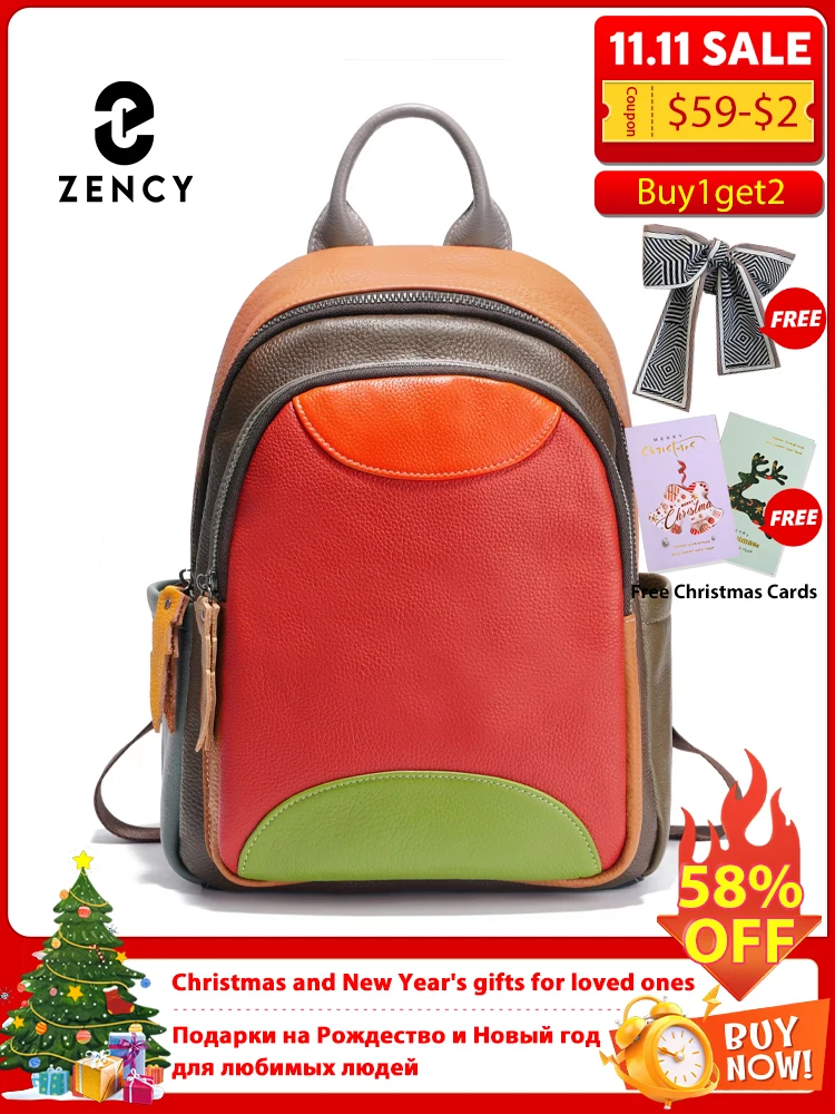 

Zency Genuine Leather Women's Stylish Laptop Backpack High Quality Travel Bag Rucksack Satchel Bags Natural Leather Knapsack New