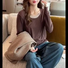 Langarm-T-Shirts für Damen, elegant, rote Oberteile, gerüschter Saum, atmungsaktiv, bequem, Baumwolle, Party, Club, sexy, täglicher Look, heiße Mode