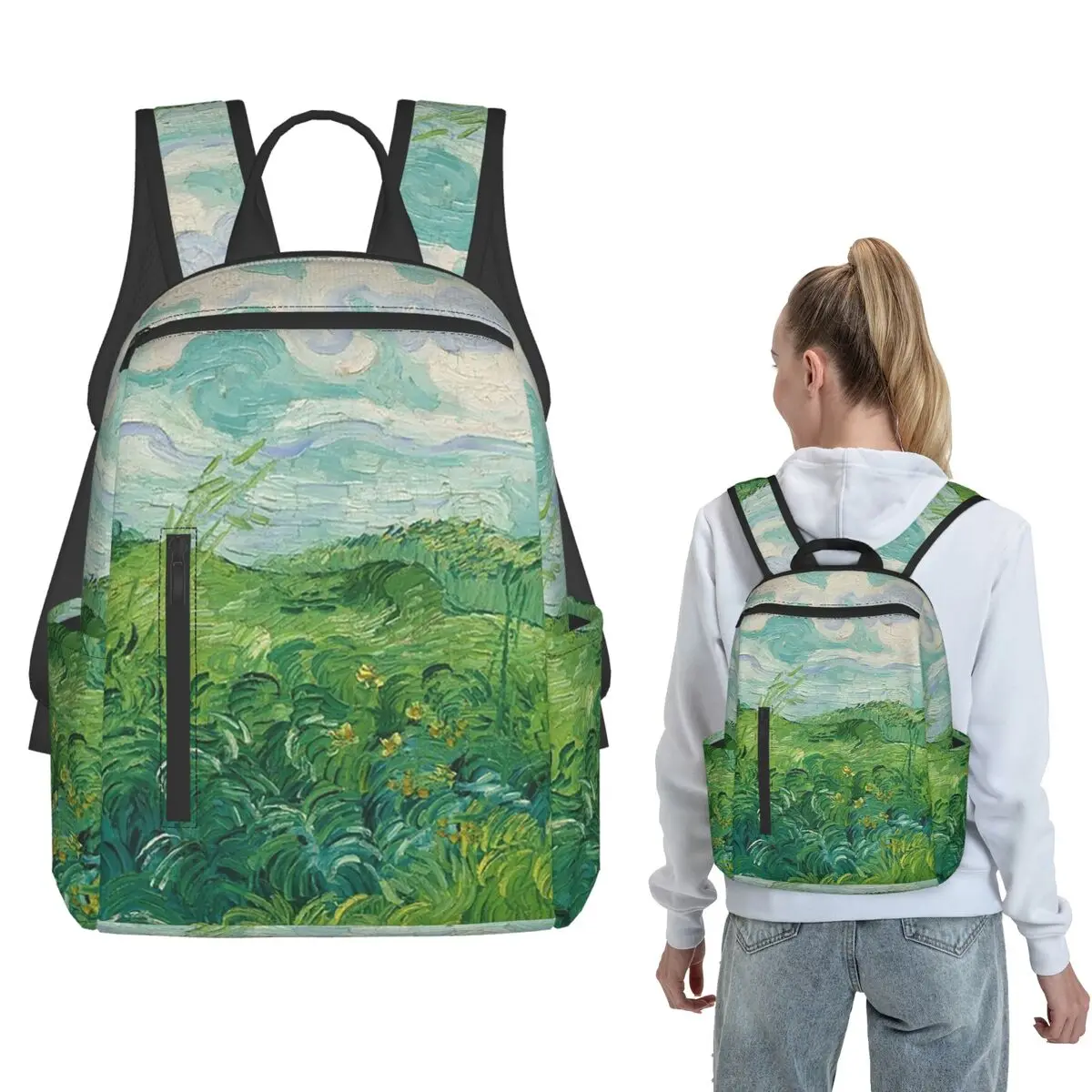 Green Wheat Fields, Auvers, Vincent Van Gogh Backpack Large Capacity Boys Girls BookBag School Bag Shoulder Bags for Men Women