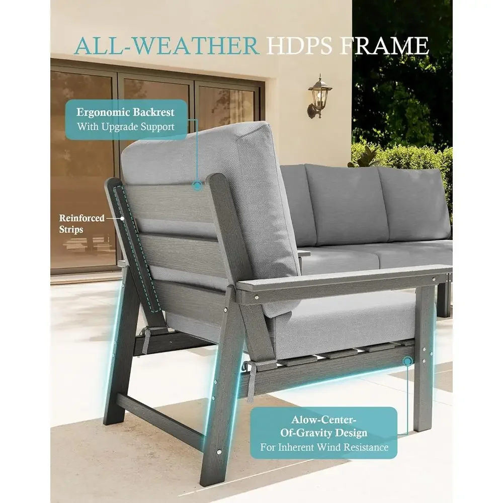 

Special Offer7-Piece Weather-Resistant Outdoor Sectional Sofa Set With Cushions, Grey/Grey Cushions For Patio Or Poolside