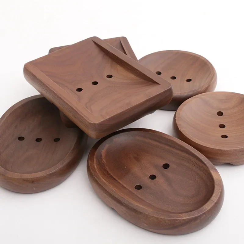 HeMu Premium Walnut & Beech Wood Soap Dish with Drain,Non-Slip Soap Holder for Shower, Bathroom,Kitchen,Easy to Clean