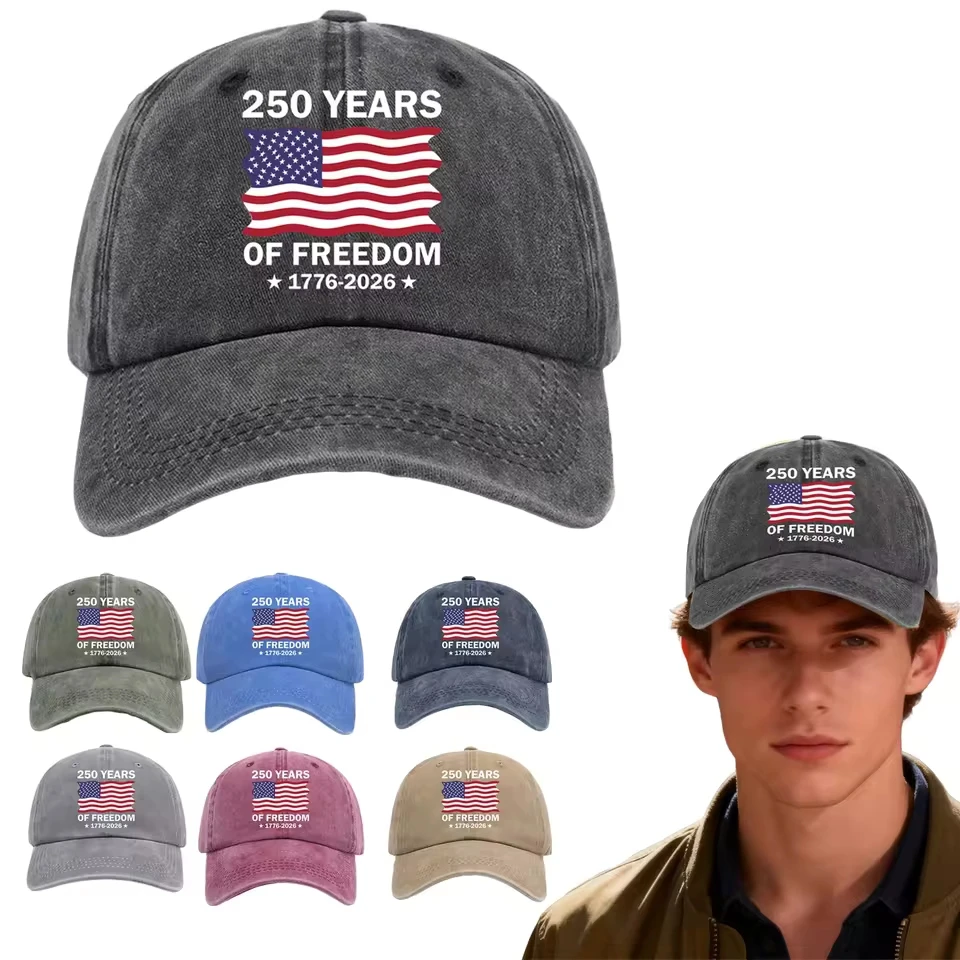 The Baseball Cap Was Washed To Make The Old Independence Day 250th Anniversary Printed Baseball Cap. Hats For Him Gorras Hombre