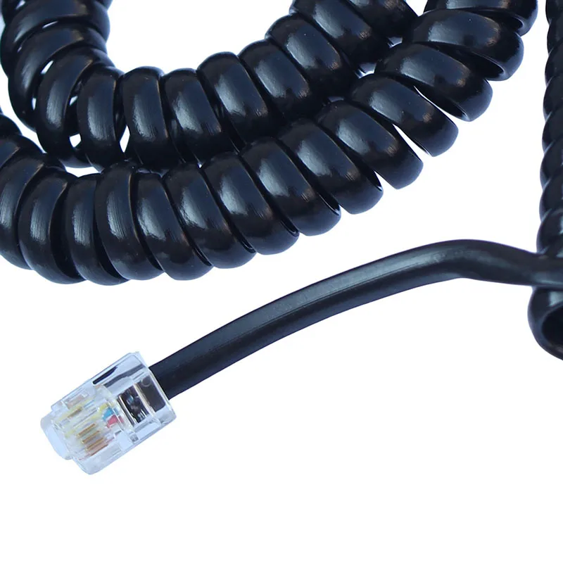 Cable de mango de teléfono RJ11 retráctil con resorte, 50cm a 150cm, antibobinado, anudado, giratorio