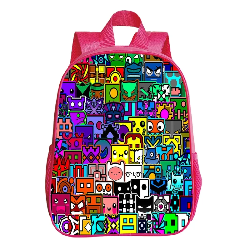 Geometry Dash Print Backpack Cute Pink School Bags kids Girls Cartoon Kindergarten Bookbag Toddler Small Backpack Childcare Bags