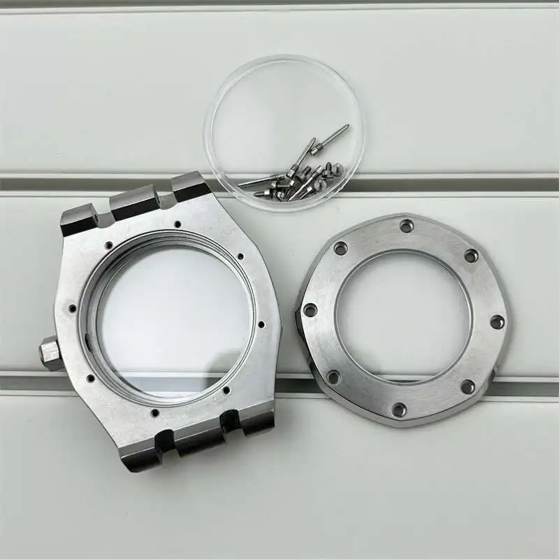 Goldfarbenes 41-mm-Gehäuse, Stahlband, galvanisierte Saphirglas-Schrauben, passend für Royal Oak PRX 31,8-mm-Uhrenzifferblatt für NH35 NH36-Uhrwerkzeiger – Detail 7