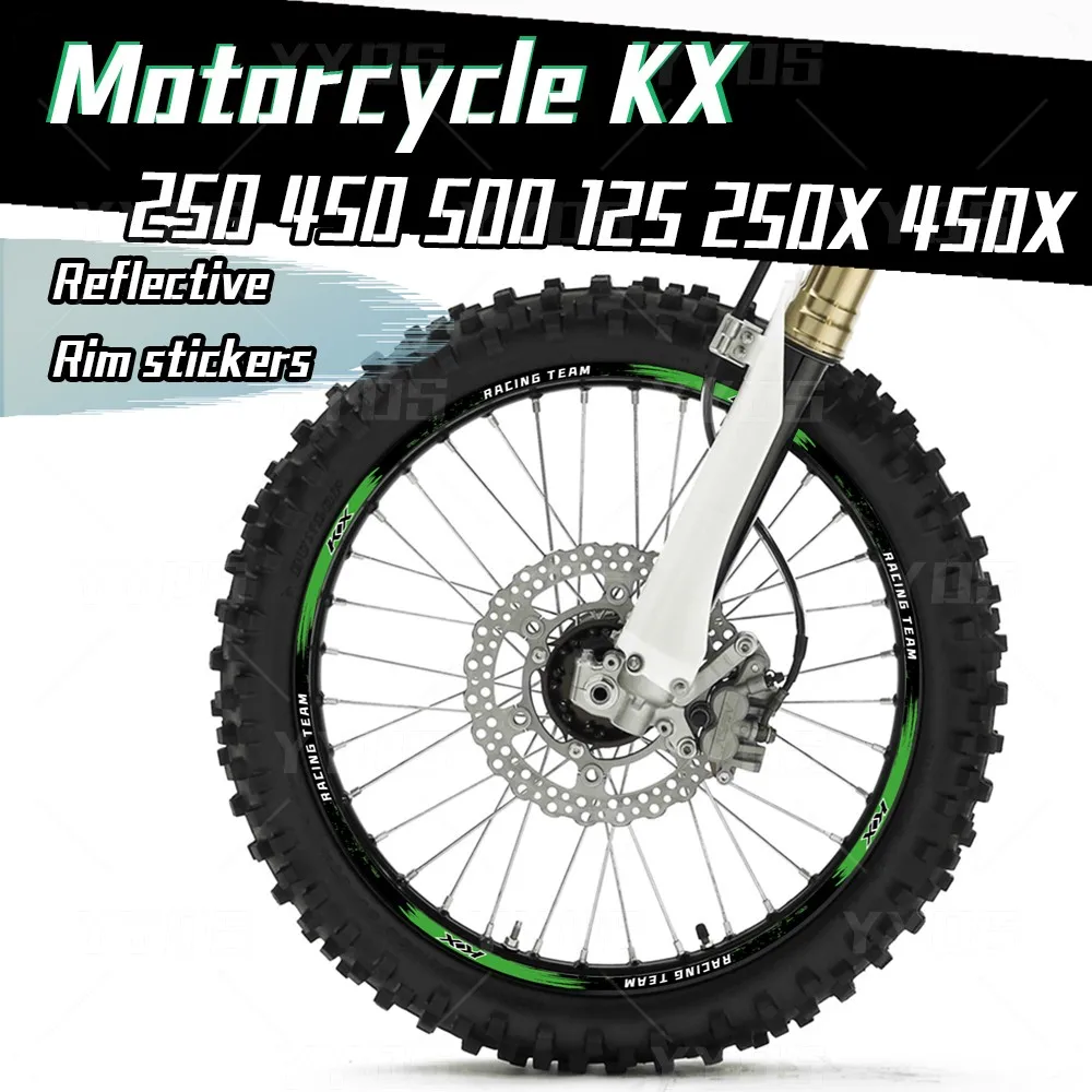 

Для KX 250 450 500 125 kx250X Kx450X KX250F KX450F Светоотражающая наклейка на колесо мотоцикла, полоса ступицы обода, наклейка, лента