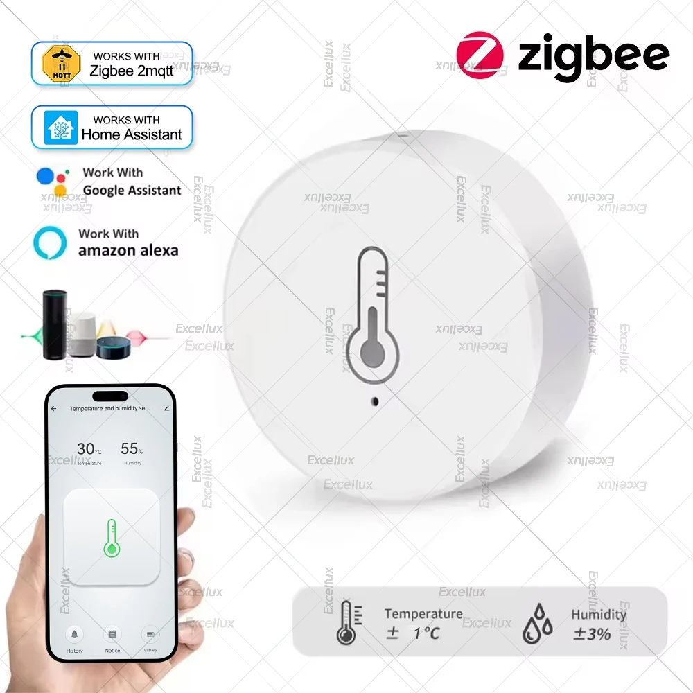 

Умный датчик температуры и влажности Zigbee, интеллектуальный домашний гигрометр, мониторинг в реальном времени, поддержка Zigbee2mqtt Home Assistant