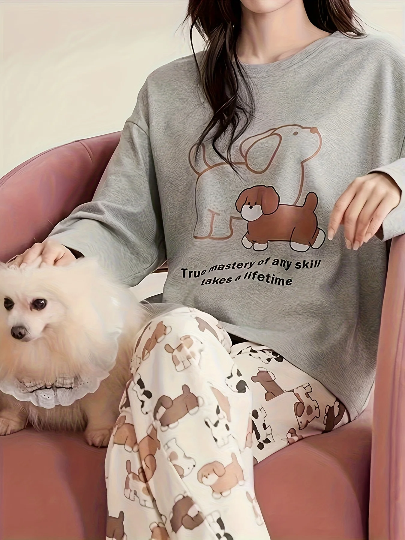 Women's Lovely Animal-Printed Pajama Set - New Autumn/Winter Long-Sleeve Women's Wearable-Outside Pajama Set with Cartoon Dog Pa