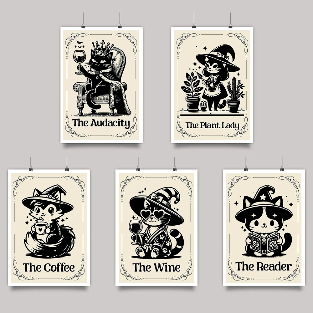 1pc frameless Canvas Painting Funny Animal Tarot Cards Posters The Audacity Regal Cat Modern Prints Canvas Painting Wall Art Pic