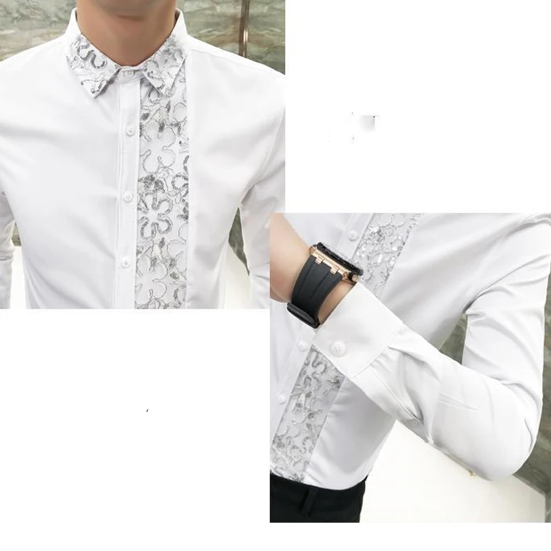 Nueva ropa coreana para hombre, blusa de manga larga bordada de Color sólido con cuello vuelto de primavera, camisa de moda para hombre