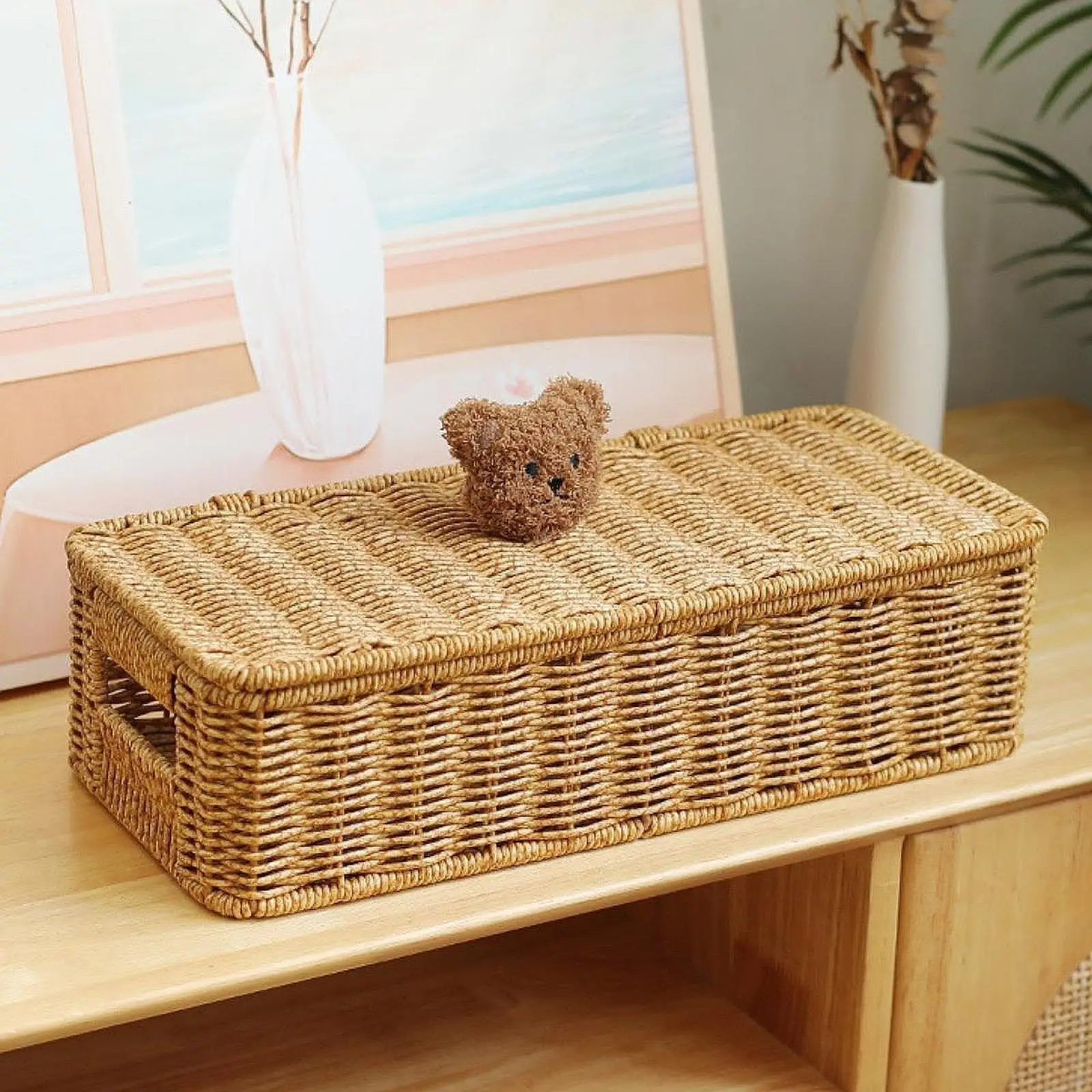 

Imitation Rattan Storage Basket, Rattan ,Bathroom Vanity Tray, Multipurpose, Storage Basket Bin, Woven Basket