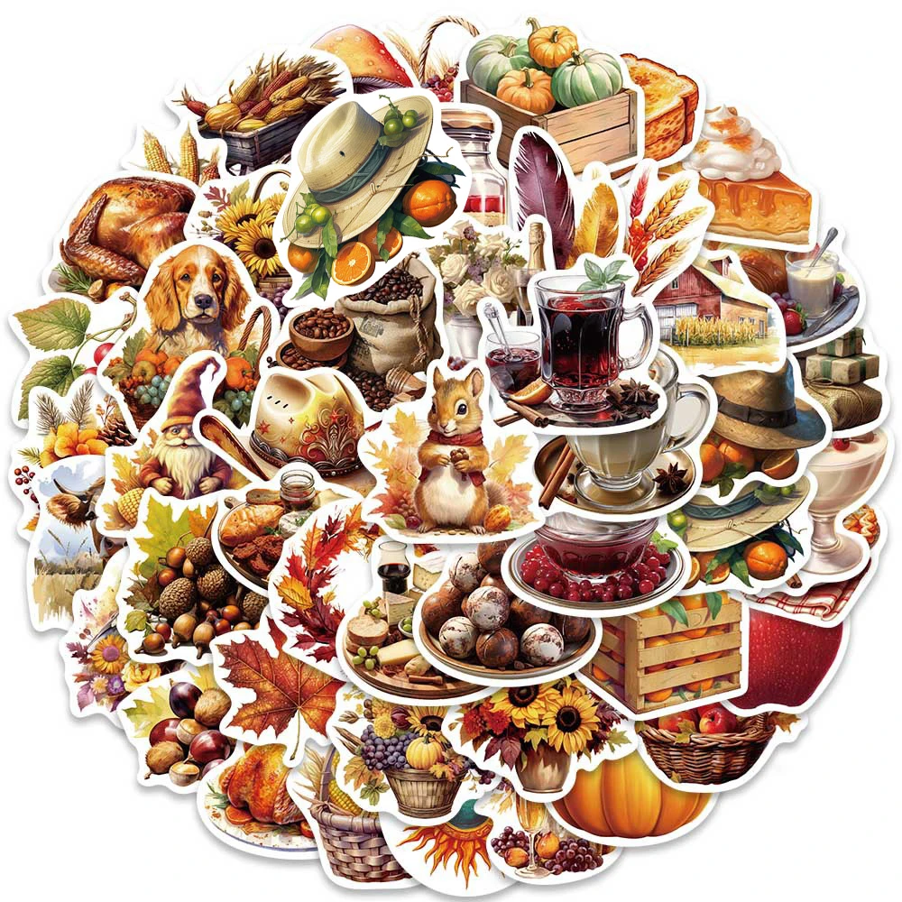 

10/30/50pcs Autumn Thanksgiving Day Graffiti Stickers Waterproof DIY Notebook Luggage Phone Mushroom Cartoon Decals Decoration