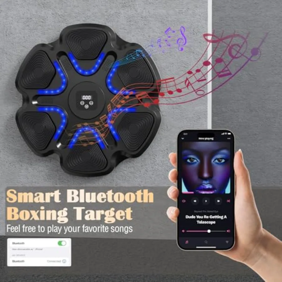 Allenatore di boxe musicale Bluetooth intelligente montato a parete con guantoni da boxe per uso domestico interno e in palestra Allenamento elettronico per bersaglio da boxe