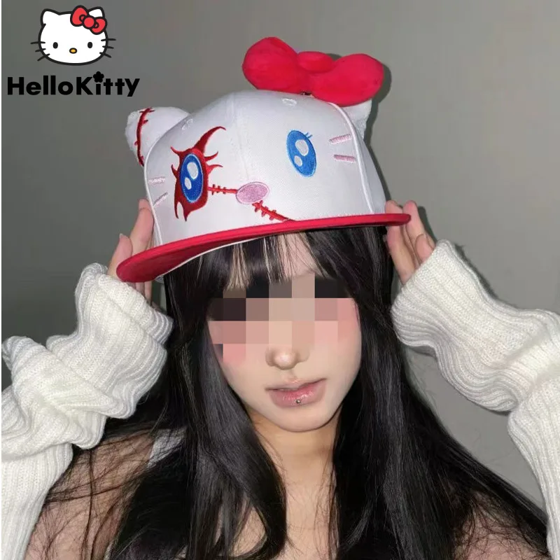 Sanrio Hello Kitty New Funny Versatile Cap Sweet Spicy Girl Embroidery Cute Bow Hat Trendy Cartoon Outdoor Travel Y2k Girl Gifts