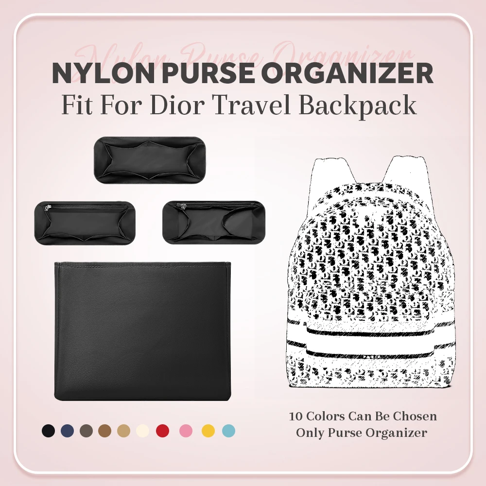 Nylon Purse Organizer Insert, Slim Inside Storage Makeup Bag Organizer Insert Fit for Dior Travel Backpack Inner Liner Bag