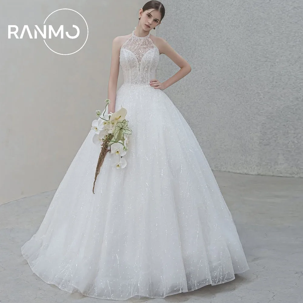 

Ranmo Exquisite A-line Wedding Dress Halter Beading 2025 Bridal Gown Lace Sleeveless Customized Vestidos De Novia Floor-Length