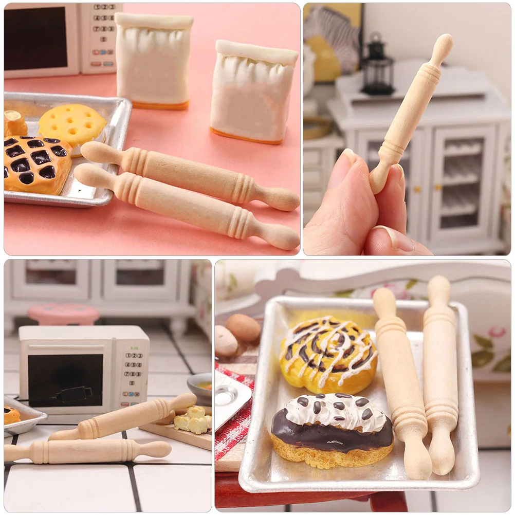 10 Pcs Mini Wood Rolling Pin The House Small Stick Tray Rod Models Craft Child Decor Accessory Props