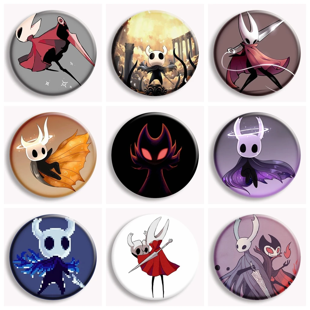 Hollow Knight Game Button Pin Kawaii Crochet Hornet x Ghost Love Fan Art Brooch Badge Bag Decor Fans Gamer Collect Friends Gift