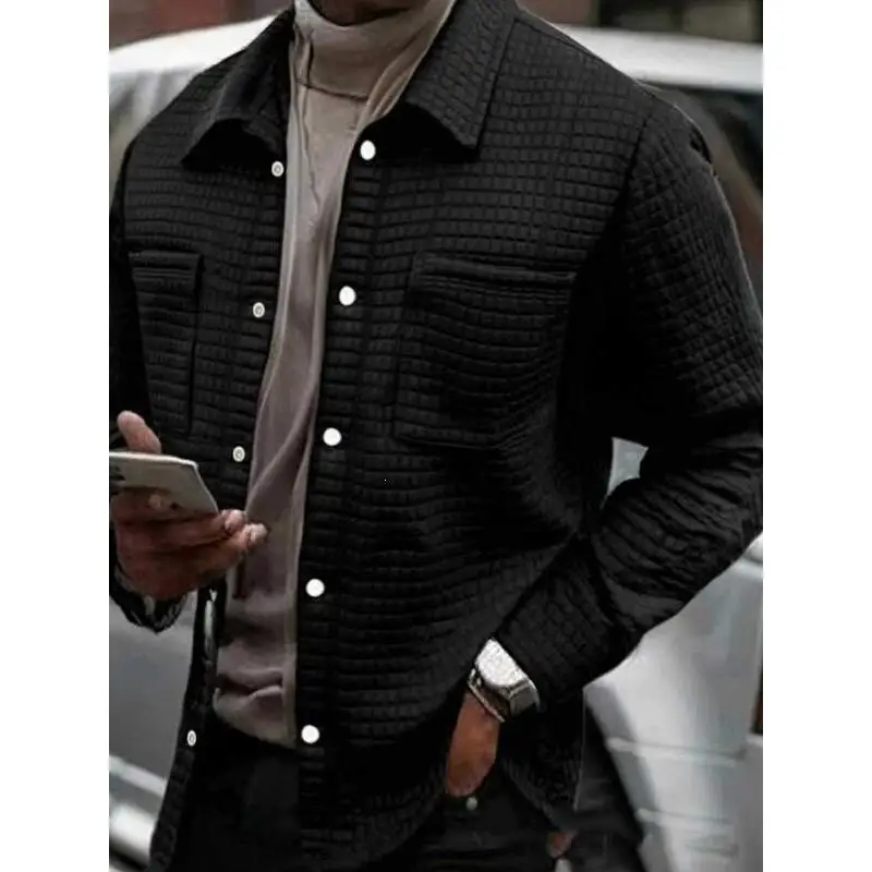 V 42923 Men's Checkered Shirt Jacket Standard Fit Anti-Wrinkle Rabbit Fur PU Spring Outdoor Style Seven Sleeve Long