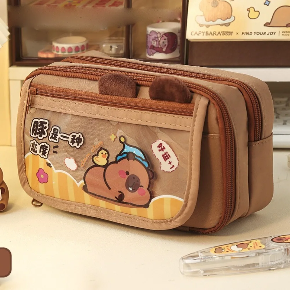 New Capybara Pen Bag Large Capacity Dirt-proof Stationery Bag Detachable Pencil Box School Office