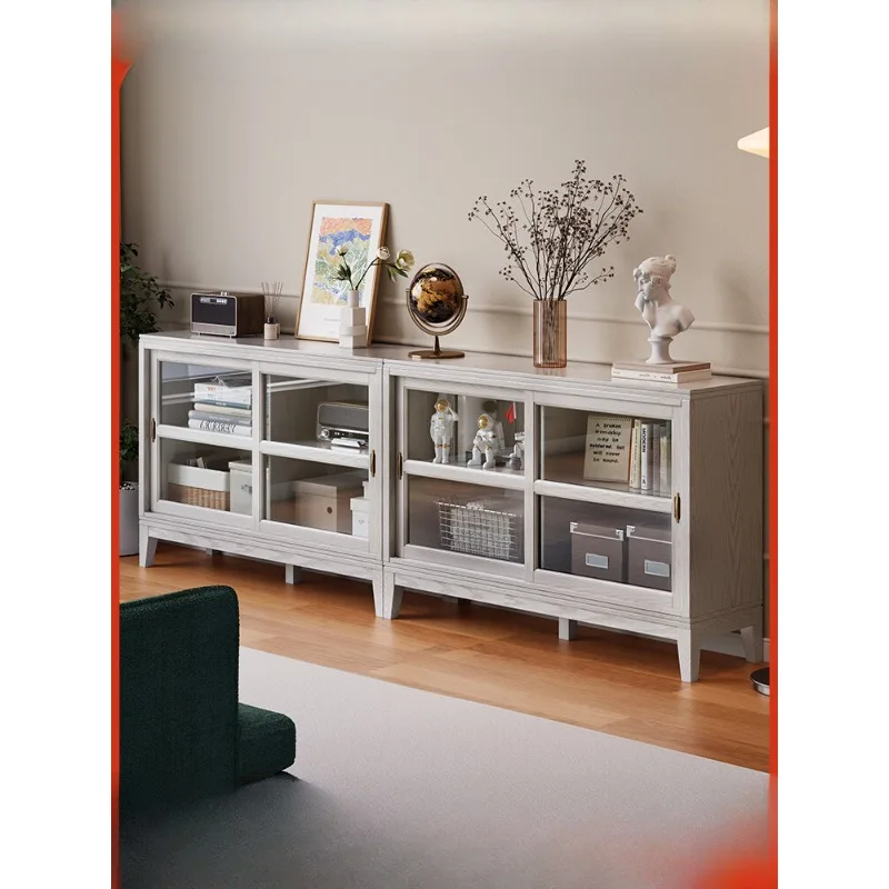 Low bookcase floor with cabinet door locker living room dust glass storage rack children's combination integrated bookshelf