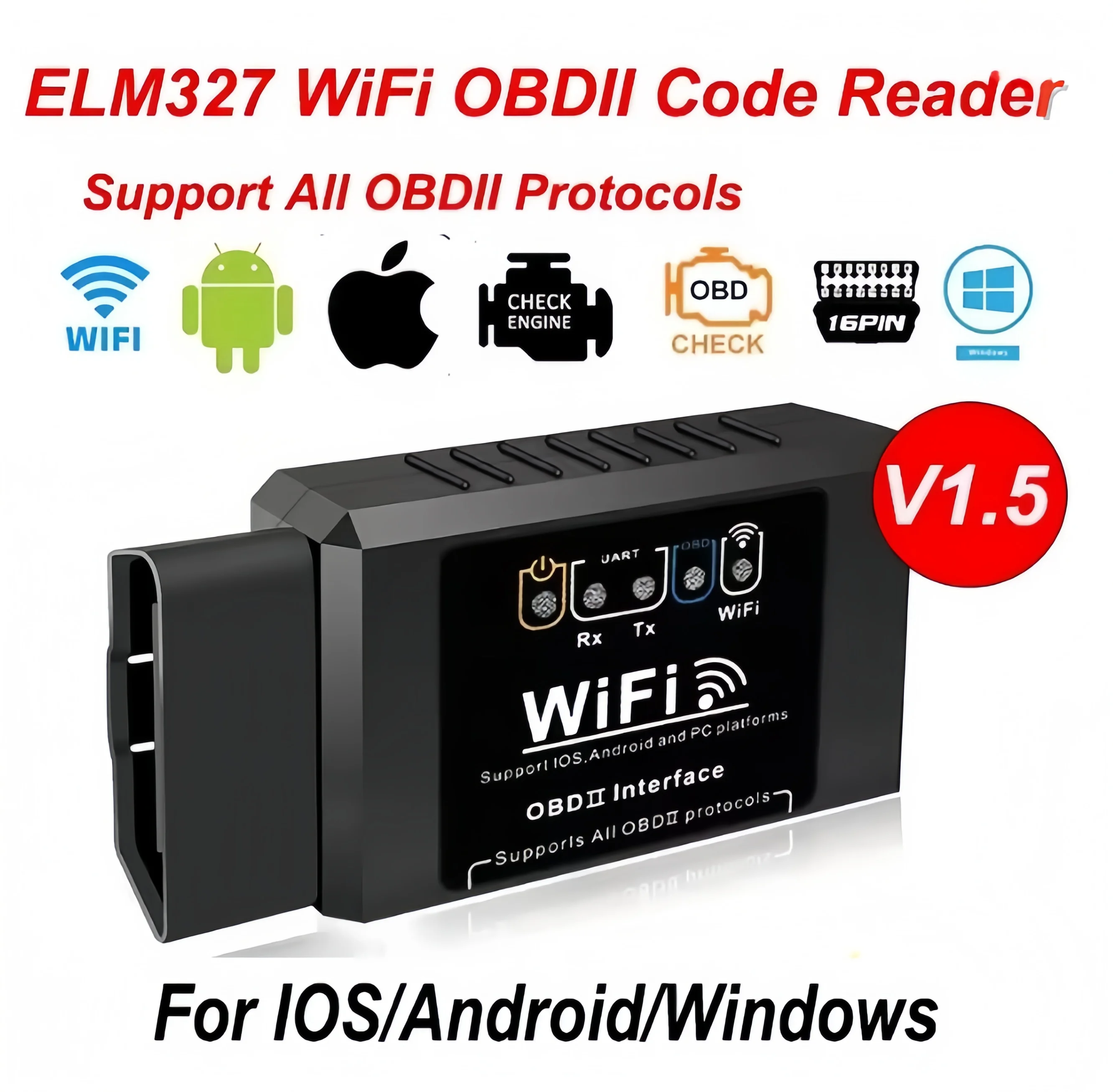 Popular ELM327 WiFi OBD2 Code Reader Scanner V1.5 Car Diagnostic Tools Car Fault Detector For Android/IOS/PC Real-Time Data